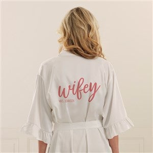 Wifey Personalized Ruffle Satin Robe-White - 44057-W