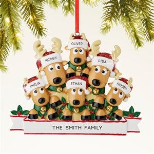 Reindeer Family Personalized Christmas Ornament - 6 names - 44064-6
