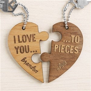 Love you to Pieces Personalized Wood Keychain Set- Natural - 44397-N