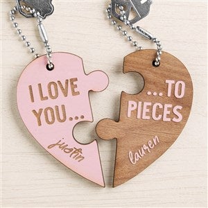 Love You to Pieces Personalized Wood Heart Keychain Set - Pink - 44397-P