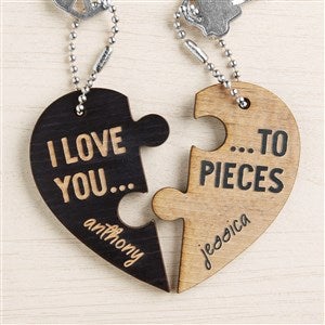 Love You to Pieces Personalized Wood Heart Keychain Set - Black - 44397-BLK