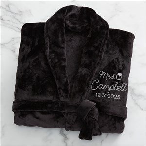 Bride Bling Wedding Embroidered Luxury Fleece Robe- Black - 44664-B