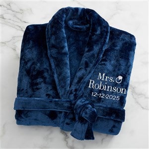 Bride Bling Wedding Embroidered Luxury Fleece Robe - Navy - 44664-N