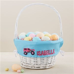 Construction  Monster Personalized Easter White Basket With Drop-Down Handle - 45580-W