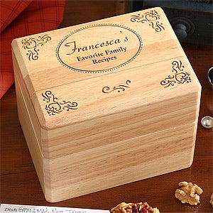 Engraved Wooden Recipe Box and Cards - Family Favorites - 4595-R