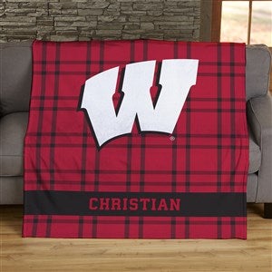 NCAA Plaid Wisconsin Badgers Personalized 50x60 LW Fleece Blanket - 45959-LF