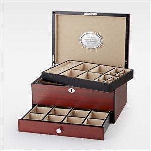 Engraved Large Matte-Finish Wooden Jewelry Box with Drawer and Lock - 46099