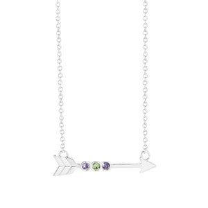 Custom Birthstone Arrow Silver Necklace - 3 Birthstones - 46143D-3SS