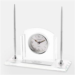 Engraved Glass Clock  Double Pen Stand - 46199