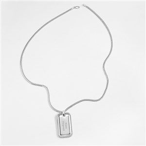 Engraved Sterling Silver Textured Edge Dog Tag Necklace - 46202