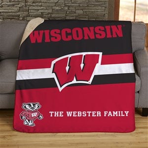 NCAA Stripe Wisconsin Badgers Personalized 50x60 Sherpa Blanket - 46225-S