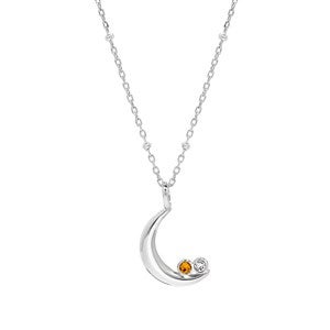 Custom Birthstone Silver Crescent Moon Pendant -  2 Birthstones - 46233D-2SS