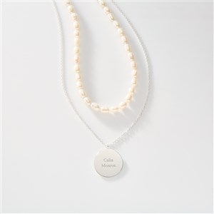 Engraved Pearl and Sterling Silver Pendant Necklace Set - 46261