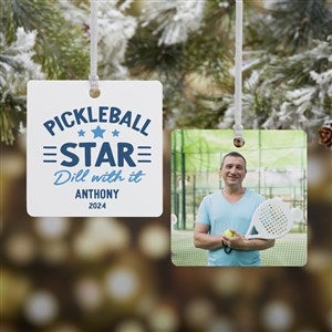 Pickleball Personalized Square Metal Photo Ornament - 2 Sided - 46275-2M