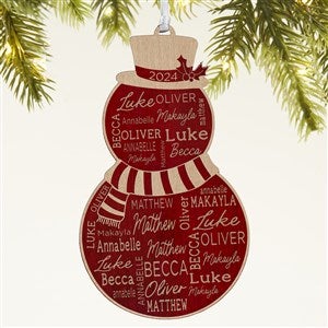 Snowman Repeating Name Personalized Wood Ornament- Red Maple - 46346-R