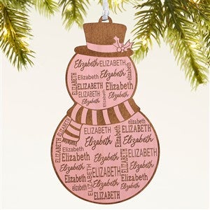 Snowman Repeating Name Personalized Wood Ornament - Pink - 46346-P