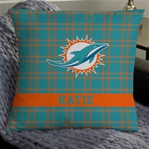 NFL Miami Dolphins Plaid Personalized 18quot; Throw Pillow - 46452-L