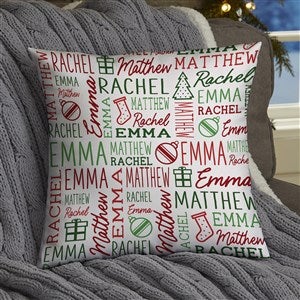 Holiday Repeating Name Personalized Christmas Throw Pillow - 14quot; Velvet - 46475-SV