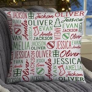 Holiday Repeating Name Personalized Christmas Throw Pillow - 18quot; Velvet - 46475-LV