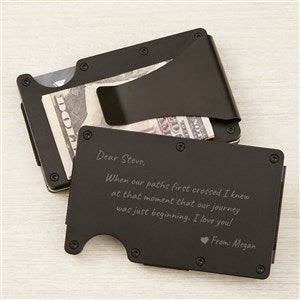 Romantic Message Engraved Black Metal Wallet - 47075
