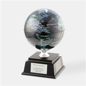 Engraved Spinning Solar Capital Cities Globe in Black  Green - 47103