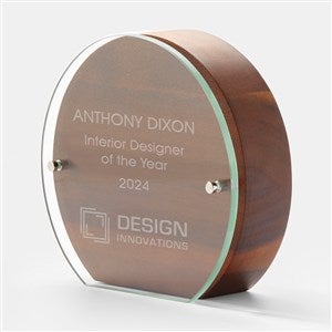 Corporate Logo Round Wood  Glass Recognition Award - 47177