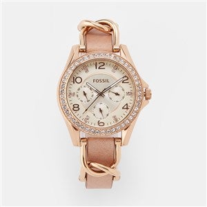 Engraved Fossil Riley Rose Gold  Pink Leather Watch - 47185