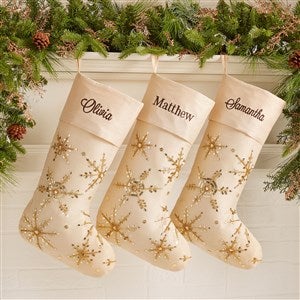 Golden Sparkle Snowflake Embroidered Christmas Stocking - 47258