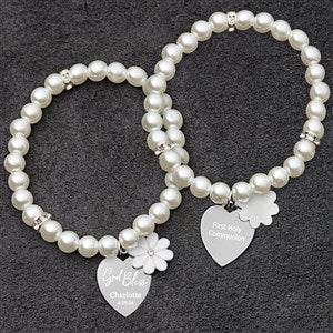 God Bless Personalized Flower Heart Bracelet - 47329