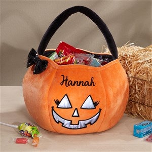 Cheerful Pumpkin Embroidered Reflective Girl Halloween Treat Bag - 47337