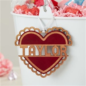 Heart Name Personalized Wood Valentines Day Basket Tag - Red - 47469-R