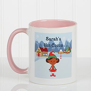 Personalized Christmas Mugs - Family Character - Pink Handle - 4772-P