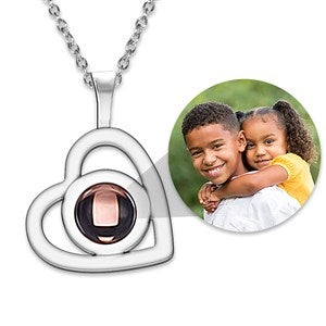 Custom Photo Projection Dangle Heart Necklace - Stainless Steel - 47805D-SS