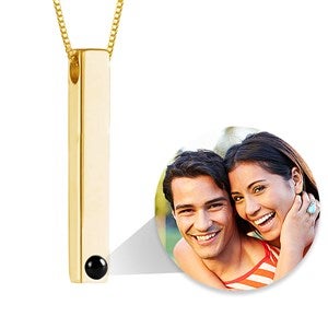 Custom Photo Projection Tall Tag Necklace- Gold - 47808D-GP