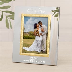 Modern Wedding Personalized Silver  Gold Hammered Frame - 5 x 7 - 47826-M