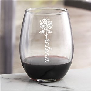 Birth Flower Name Engraved Stemless Wine Glass - 48068-S