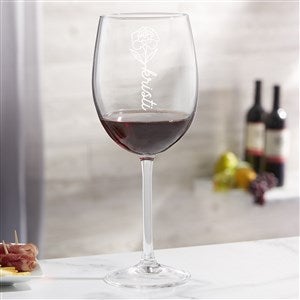 Birth Flower Name Engraved Red Wine Glass - 48068-R