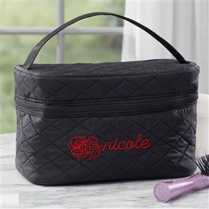 Birth Flower Name Embroidered Quilted Train Case - 48070