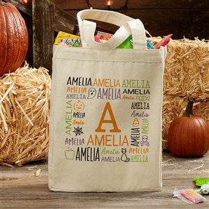 Halloween Repeating Name Personalized Canvas Tote Bag- 14 x 10 - 48162-S
