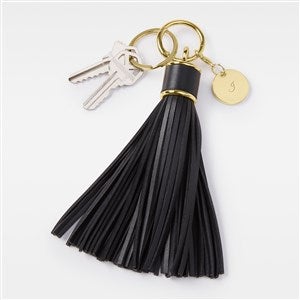 Engraved Black Leather Tassel Keychain  Bag Tag - 48196