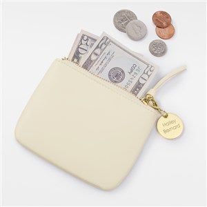 Engraved Cream Leather Card  Coin Purse - 48212