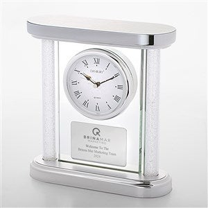 Engraved Logo Silver and Glass Column Clock - 48233