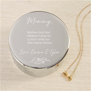 Floral Message To Mom Personalized Round Jewelry Box  Gold Infinity Necklace - 48304-GI