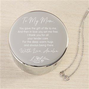 Floral Message To Mom Personalized Round Jewelry Box  Silver Infinity Necklace - 48304-SI