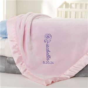 Baby Birth Flower Name Embroidered Baby Blanket - Pink - 48394-P