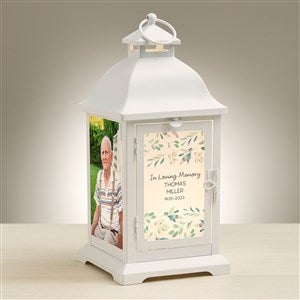 Serene Memorial Personalized White Metal LED Lantern - 48444