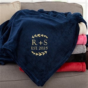 Wedding Initials Embroidered Fleece Throw Blanket - Navy - 60x80 - 48465-LN