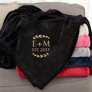 Wedding Initials Embroidered Fleece Throw Blanket - Black - 50x60 - 48465-SB