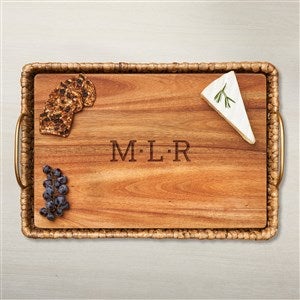 Water Hyacinth Rectangle Tray With Personalized Acacia Board-Initial - 48593D-I