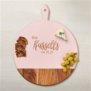 Personalized Acacia Pink Round Board with Handle-Last Name - 48613D-N
